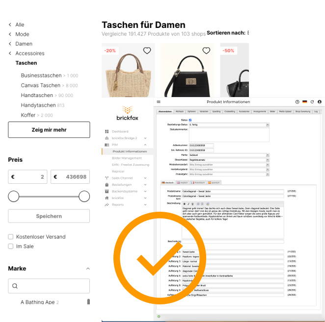 Blick ins Backend wie Produktdaten über die brickfox PIM eingerichtet werden.