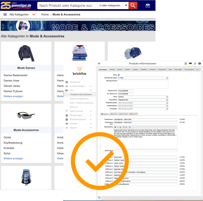 Auf guenstiger.de lassen sich durch brickfox PIM ganz einfach Daten hinterlegen.