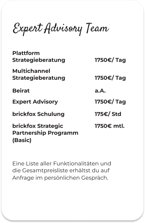 Kostenaufstellung für das Expert Advisory Team