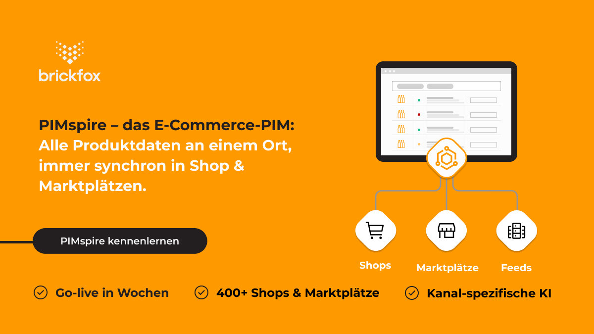 PIMspire, das E-Commerce Pim als grafische Darstellung in brickfox orange.