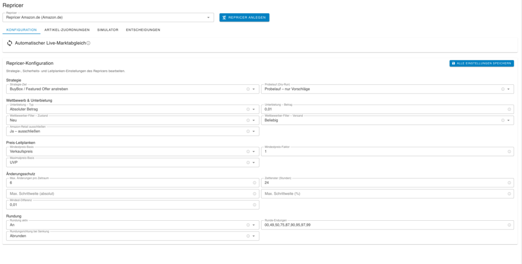 Repricer Konfiguration im brickfox Backend
