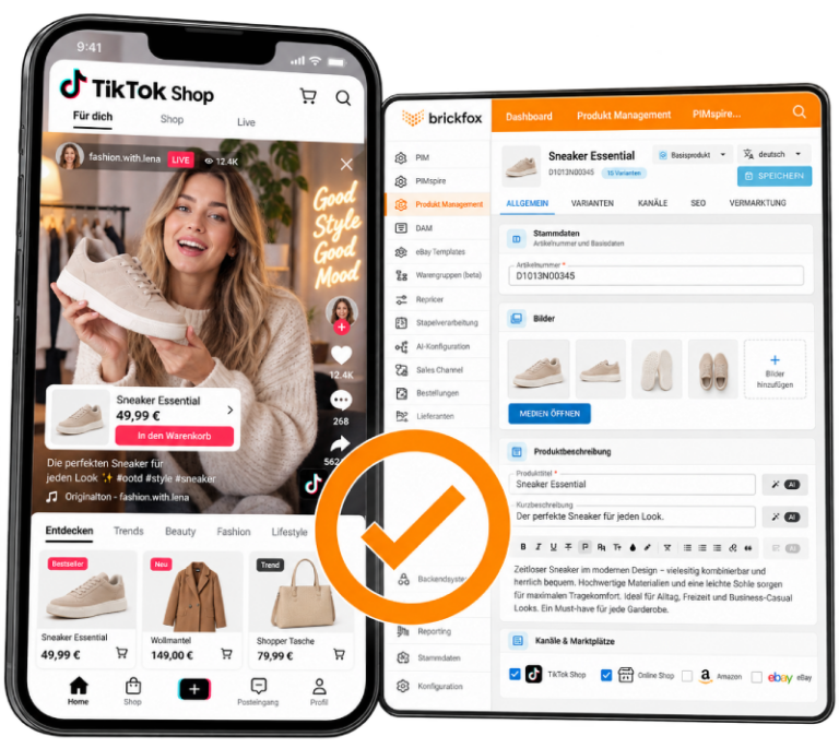 TikTok Shop und brickfox PIM mit Produktdaten, Medien und zentraler Produktverwaltung
