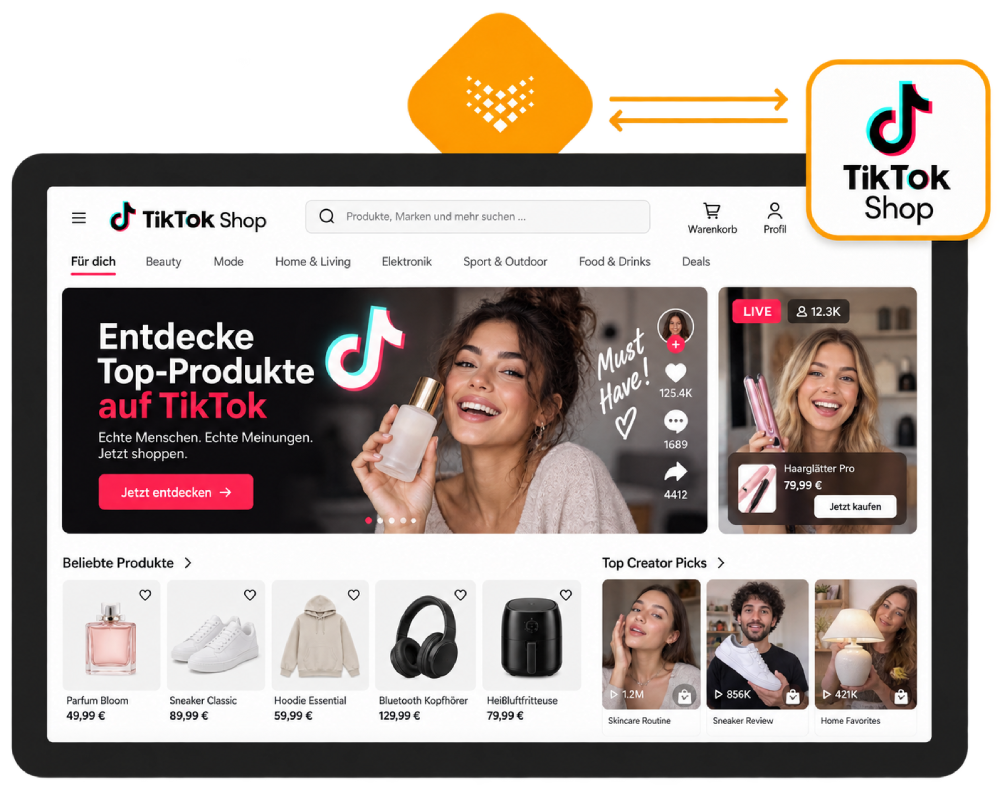 TikTok Shop Schnittstelle mit brickfox und TikTok Logo